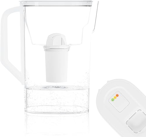 Wessper Caraffa Filtrante per Acqua 2,7 Litri, Brocca Acqua Filtrante con Indicatore LED, Caraffa Acqua con Filtro Classico, Caraffa Acqua per Frigorifero, “BPA FREE”, Bianco
