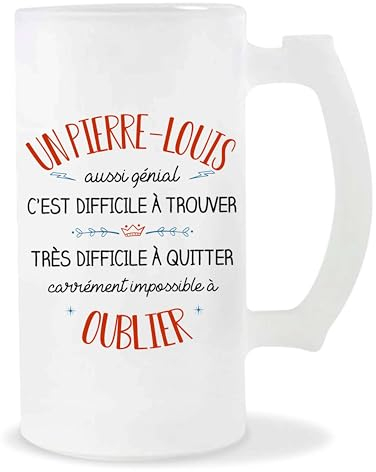 Planetee Chope Pierre-Louis aussi génial | Idée Verre à bière Pinte Anniversaire Cadeau Apéro Noël Secret Santa Fête des Pères Humour