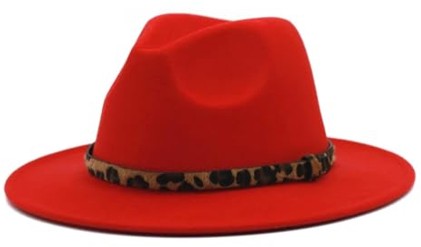 WOYUANSHA Cowboyhüte Modischer Fedora-Hut Mit Gürtelschnalle Für Herren Und Damen Filzhut Rot