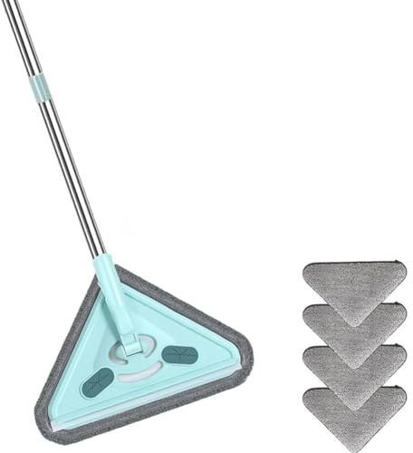 Guriayus Trapeador Multifuncional, Trapeador de Limpieza Ajustable y Giratorio de 360°, Triángulo Húmedo y Seco,
