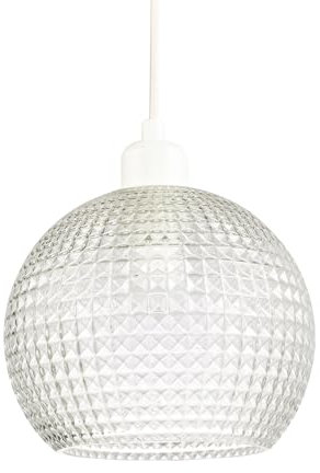 Modern Spherical Clear Glass Pendant Light Shade with Square Diamond Ridges | 18cm x 18cm | Perfect for Kitchen Islands by Happy Homewares