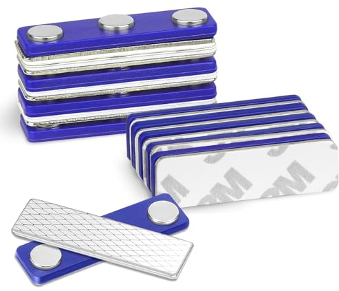 Namensschilder Magnet, 10 Stück Magnetschilder für Kleidung, Namensschild Magnetisch, Ausweishalter mit Acryl-Zeichen-Displayhalter, Namensschilder Selbstklebend mit 3 Punkt Magnet (Blau)