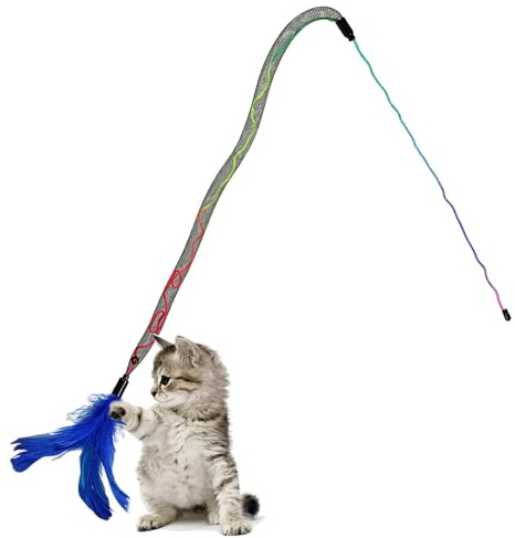 1 st rolig kattpinne – fjäderstav kattleksak, kattfiskespö leksak | interaktiva kattungeleksaker fjäderteaser | fjäderstav för glada stunder, kattfiskespö kattsträng leksak för kattungar