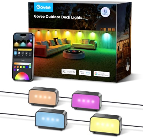 Govee Outdoor Zaun Wandleuchte Außen, RGBWIC Smart IP65 Wasserdicht,12er | Funktioniert mit Matter und Alexa, mit 4000K weißem Licht, Musikmodus und 60 Szenenmodi für Zaun Terrasse Garten Wand