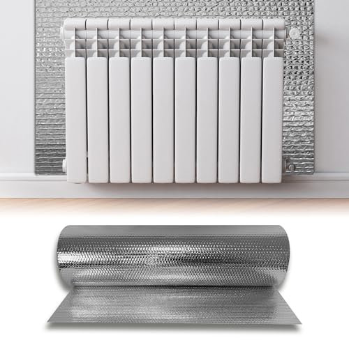 JNGLGO Heizkörper Reflexionsfolie Heizung 0.6x20m, Dämmfolie Doppelte Alu-Luftpolsterfolie Wand Isolierung, Reflektierende Isolierfolie 3-4mm Dicke