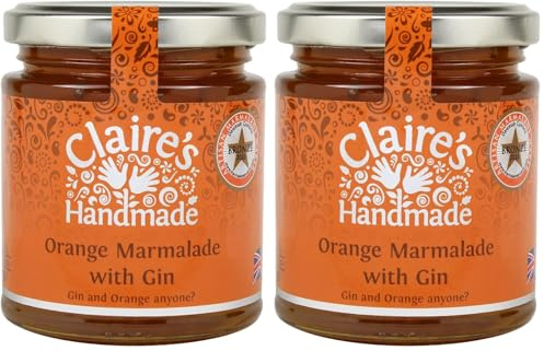 Claire's Handmade - Orange Marmalade with Gin (227g) - Award Winning Traditionally Made Warm & Zesty Breakfast Treat, Suitable for Vegetarian, Vegan & Gluten Free Diets, GMO Free (Pack of 2)