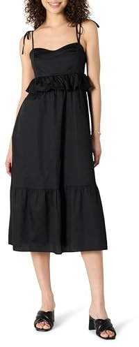 Amazon Essentials Maxi Abito a Balze in Raso di Cotone con Scollo a Cuore, Vita Impero, Taglio Svasato Donna