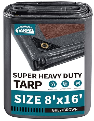TARPAL tarp 8x16 Feet Super Heavy Duty Tarps Cover 20mil Waterproof UV Protection Rip and Tear Proof Tarpaulin with Grommets(Grey/Brown)