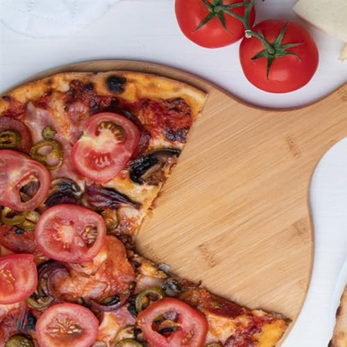 Piatto per pizza in bambù, diametro 31 cm, tagliere da portata in legno, tagliapizza resistente al taglio, con manico e cordoncino per appenderlo, 1 o 2 pezzi (standard, 1 pezzo)