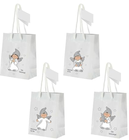 12 x Geschenktüten mit Schutzengel Motiv und Geschenkanhänger - Papiertüten mit Henkel Schutzengel - Geschenktaschen Schutzengel - Geschenktaschen Weihnachten Größe 11 x 14,5 cm (B/H)
