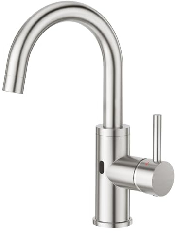 CREA Automatic Touchless Bar Faucet, Smart Infrared Motion Sensor Faucet for Kitchen Prep Sink or Bathroom Vanity, Stainless Steel 360° Swivel Single Handle 1 Hole, Brushed Finish