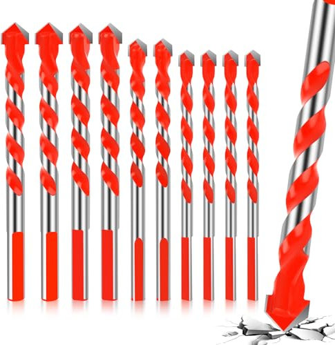 10Pcs Set Punte de Trapano Ø 3-12mm, Punta in Carburo di Tungsteno Punte trapanopunte, Punte trapano muro professionali,per Vetro, trapano, ferro, Cemento, Mattoni, Legno Metallo Gres Plastica