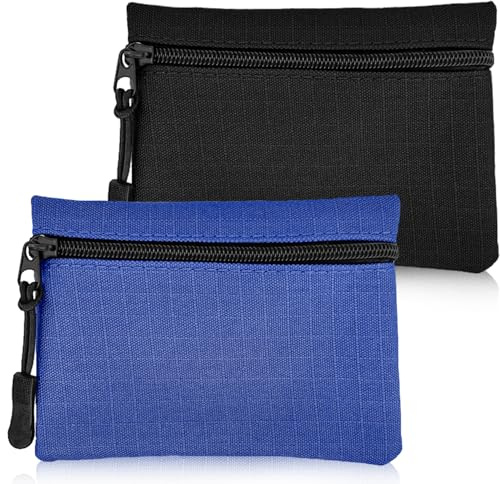 2 Pcs Coin Purse, Zipper Coin Pouch Women Oxford Cloth Small Coin Purse Girl Boys Portable Mini Coin Pouch for Women Men (Black+Blue)