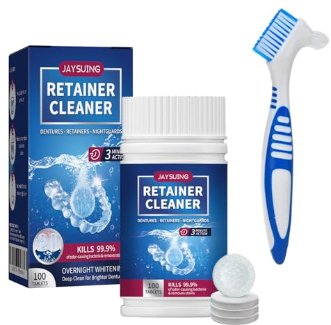 Retainer Reinigungstabletten -100 Retainer Reiniger Tablette,Zahnspangenreiniger mit Prothesenzahnbürste, mundschutz, gebissreiniger tabs, zahnschiene für Effektive Zahnpro