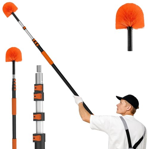 LAANPOLE 9m Staubwedel Teleskop Waschbar, Spinnenwebenentferner zum Reinigen, Spinnwebenbesen mit Teleskopstiel für Decken, Ecken, Spinnweben, für den Außen- und Innenbereich Geeignet