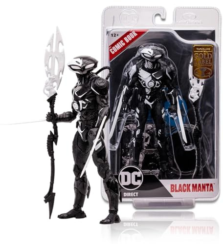 McFarlane Toys Black Manta Line Art (Page Punchers) Gold Label Figura de 7 pulgadas con cómic Aquaman