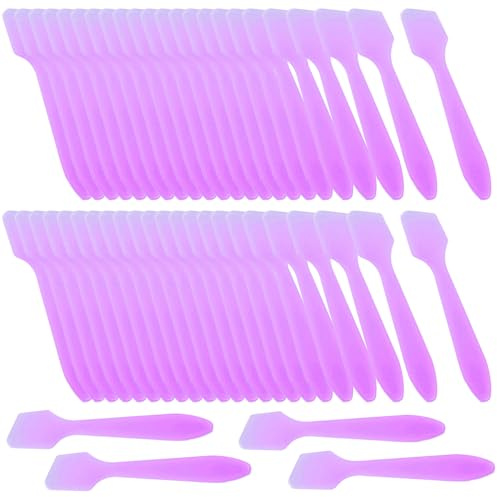 Wopanxye 50 espátulas de viaje para cosméticos, espátulas de maquillaje desechables a granel, cuchara de plástico, máscara facial para el cuidado de la piel, crema con purpurina, delineador de ojos