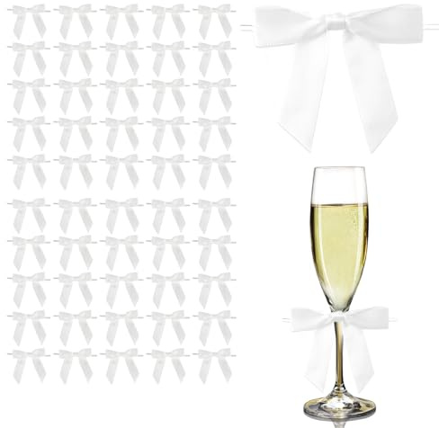 LUMOOM 50 Stück Schleifen, Kleine Schleifen Geschenk Deko, Geschenkschleifen mit Draht, Satinschleifen zum Basteln, für Geschenkverpackung Hochzeit DIY Handwerk (Weiß)