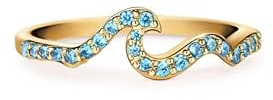 PERIMADE Anillo chapado en oro para mujer, plata de ley 925 maciza hipoalergénica, circonita cúbica multicolor, banda de mar, a la moda, no se deslustra, regalo de joyería de amistad de cumpleaños