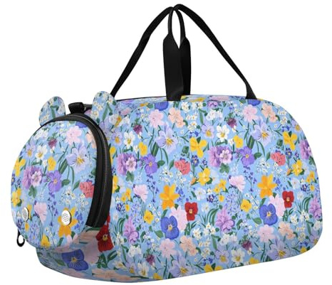 Kids Cute Gym Bag with Shoes Compartment Lightweight Travel Duffel with Adjustable Strap for Travel, Sports, Fitness & Workout Spring Flowers Orchid Pansy Hyacinths