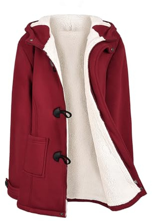Yuson Girl Abrigos Mujer Invierno Chaqueta con Horn Botones Espesar Hoodie Abrigo Elegantes Sudaderas Mujer con Capucha Casual Jacket Cardigans Tops Cremallera Outwear con Bolsillos(Borgoña, M)