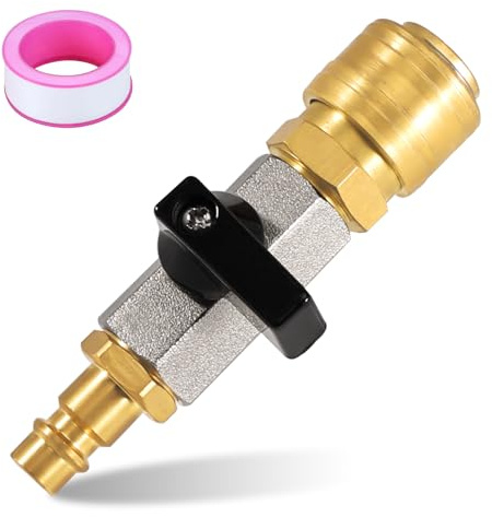 Silkwish Druckluft Absperrhahn 3/8 Zoll - G3/8 Messing Druckluft Schnellwechselkupplung, Luftfüllventil, mit Tülle 7,2 NW und Dichtungsband für Druckluftsysteme