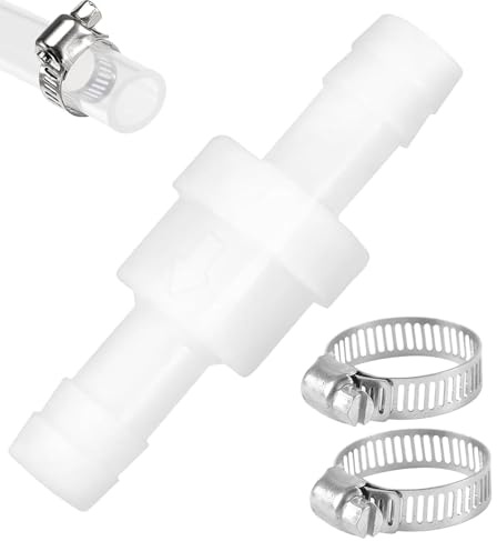 CUVZORA Inline Rückschlagventil Durchmesser 10 mm, Hochwertiges Rückschlagventil mit 2 Schlauchklemmen für Wasser, Gas, Einfache Installation und kompakte für Gartenschlauch, Trockner, Spülmaschin