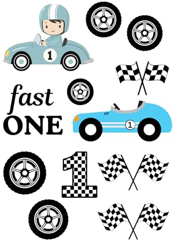 Edible print A4 Fast One Race car theme Cake topper set cake decorations wafer/icing paper UNCUT - 1st Birthday (Wafer card)