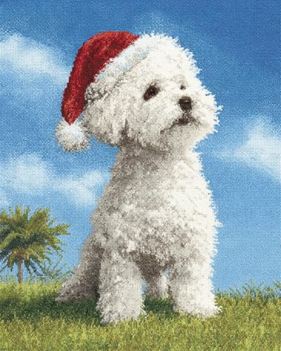 AYAOYANGGO Tier Kreuzstich Set Weißer Cartoon-Hund Diy-Kreuzstich-Sets Für Erwachsene Mit Nadeln，Scheren-Einfädler，Vordruck Für Die Wanddekoration Zu Hause 11CT 30x40cm