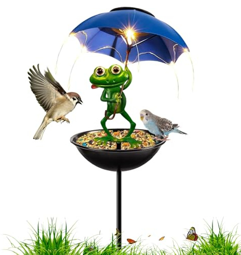 Distributeur de Nourriture pour Oiseaux pour l'extérieur, Lampe de Jardin Solaire en Forme de Grenouille pour la décoration, Distributeur de Nourriture pour Oiseaux, pour l'extérieur, Le Jardin