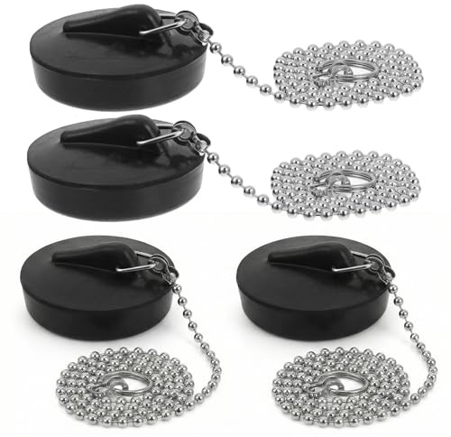 4 Tapones Para Bañera: Tapones De Goma Para Lavabo Con Cadena De 40 Cm: Tapones De Desagüe De Ø 40-45 Mm, Tapones Negros Para Fregadero, Lavabo De Cocina, Bañera, Baño