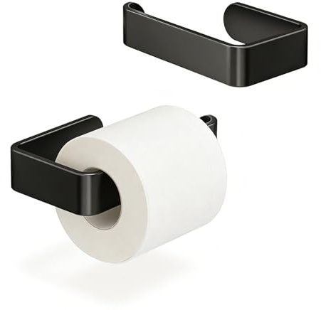 JIXLOUR - Portarrollos de papel higiénico sin taladrar, soporte para inodoro, adhesivo negro, fijación sin clavos, para cuarto de baño, cocina, montaje fácil, adherencia resistente