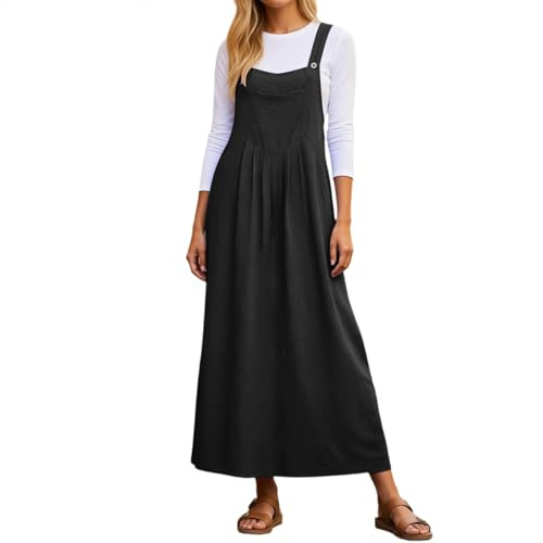 POIUIYQA Salopette Gonna Donna Jeans Lunga Vestito Salopette Overall Senza Maniche Denim Vestiti con Tasca