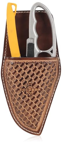 Leather Ratchet Pruning Sheath Garden Tool Belt Pouch for Shears Secateurs | Handcrafted Scissors Holster, Basket-weave Embossing, Pruner Folding Knife Protective Cover, Gardener Kit Bag, Belt Loop
