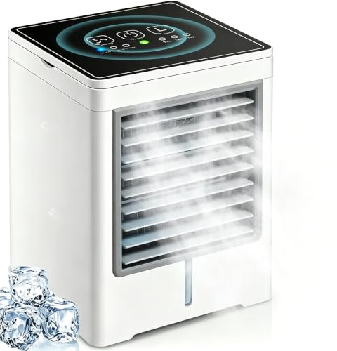 Air Conditioners Fan with 3 Speeds, Replaceable Filter & Humidifier,Quiet & Fast Cooling Portable Cooling Fans that Blow Cold Air, Evaporative Air Cooler for Room, Camping & Office
