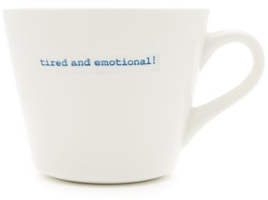 Keith Brymer Jones - Gamme Word – Tasse Standard en céramique Blanche – Fatigué et émotionnel ! – 350 ML – Boîte Cadeau