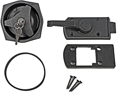 FAP Türschloss komplett inkl 2 Schlüssel für 15-35 mm Wandstärke, Schwarz für Wohnwagen und Wohnmobil mit Distanzplatte für 11 mm Wandstärke