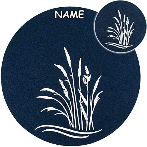 alles-meine.de GmbH 2 TLG. Set: Filz - Unterlage/Platzdeckchen/Platzset & Tischset - Maritim - Schilf & Wasserpflanzen - dunkel blau - inkl. Name - 35 cm - rund - waschbar & ..