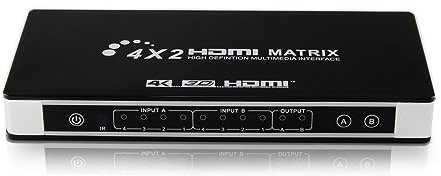 HDMI Matrix 4x2 Switch/Splitter UHD 4K2K UHD 3D mit EDID-Funktion, HDMI Matrix Verteiler Umschalter, MHL, ARC, Cinch, Toslink, RCA