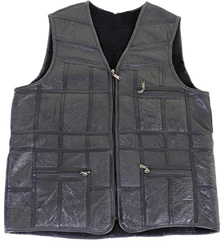 Reissner Lammfelle | Herrenweste CARLOS | Lammfell | Patchwork | schwarzes Glattleder | Gr. 52
