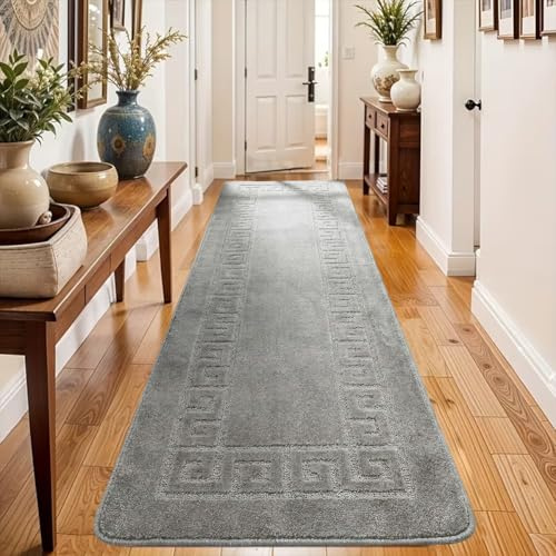 PHP Anti Slip Hallway Carpet Runner Rug, 60 x 220 cm Non-Slip Gel Back Door Runners Rug, Washable Long Enterway Anti Slip Rugs for Living Room and Hallway - Silver