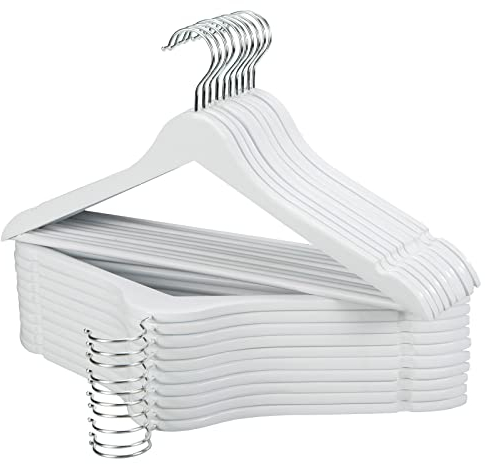 Edergoo Kleiderbügel Holz 20 Stück, Glatte Oberfläche Weiße mit 360 Grad Drehbar und SchulTerkerben, Starker & Dünn Holz Kleiderbügel Anzug für Erwachsene, 43.5cm Lang