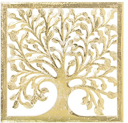 DRW Pala Quadrata con Albero della Vita in Legno MDF Traforata in Oro 60 x 1,7 x 60 cm, Multicolore, estandar
