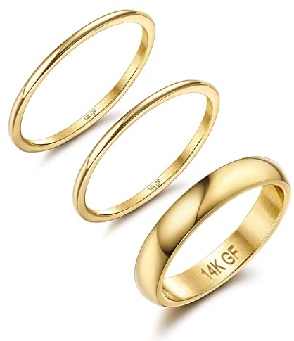 Diamday Anelli Impilati in Oro 14k per Le Donne Anello Sottile Semplice in Oro Anelli Fascia con Dichiarazione di Pollice Mignolo Comfort Fit 1mm 2mm 4mm 6m