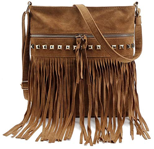 MEGAUK Crossbody Hippie Purse For Women Fringe Tassel Shoulder Handbag Messenger Side Bag For Ladies (05544 Brown)