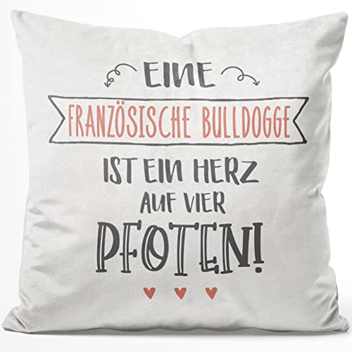JUNIWORDS Kissen, Eine Französische Bulldogge ist EIN Herz auf Vier Pfoten, 40 x 40 cm, Flauschig Samtweich Weich (1006752)