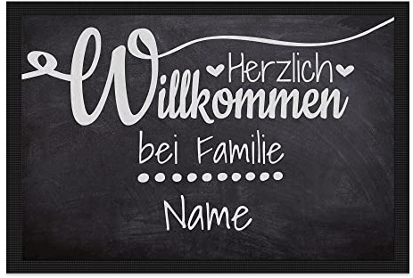 Print Royal Personalisierte Fußmatte mit Namen - Herzlich Willkommen - Geschenke zum Einzug | rutschfest, 90x60cm mit Gummirand