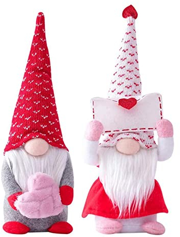 ENLACE 2 Stück Valentinstag Deko Wichtel, Handgemachte Valentines Zwerge Plüsch Dekorationen, Mini Valentinstag Gesichtslose Puppe für Valentinstag Mädchen, Freundin, Frau