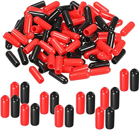 sourcing map 100pcs Rubber End Caps Cover Assortment 4mm PVC Vinyl Screw Thread Protector for Screw Bolt Black Red