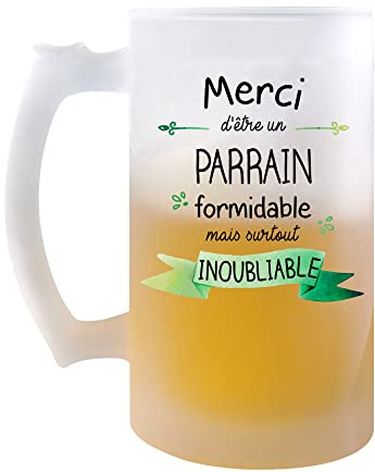 Planetee Chope Merci Parrain Inoubliable Homme | Verre à bière Pinte Idée Cadeau Anniversaire Noël Famille
